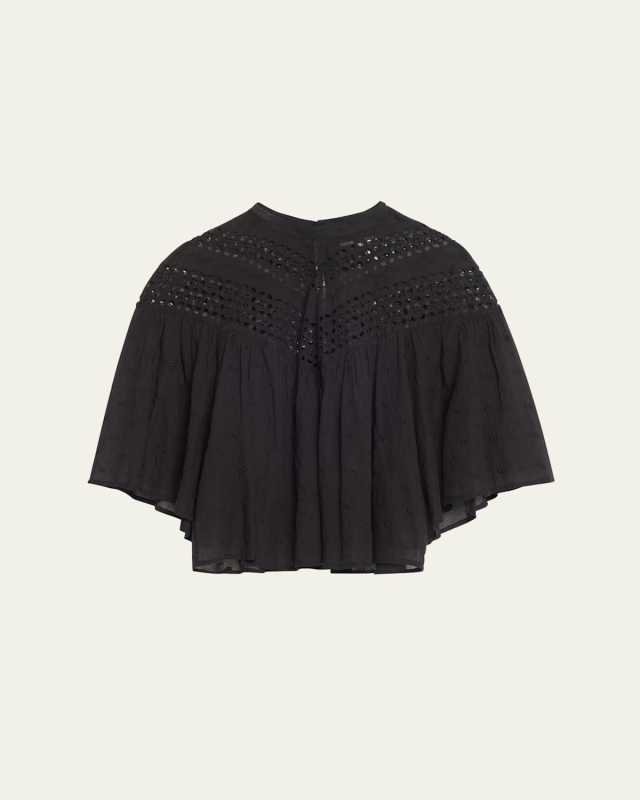 Mikki Eyelet Yoke Washed Cotton Blous